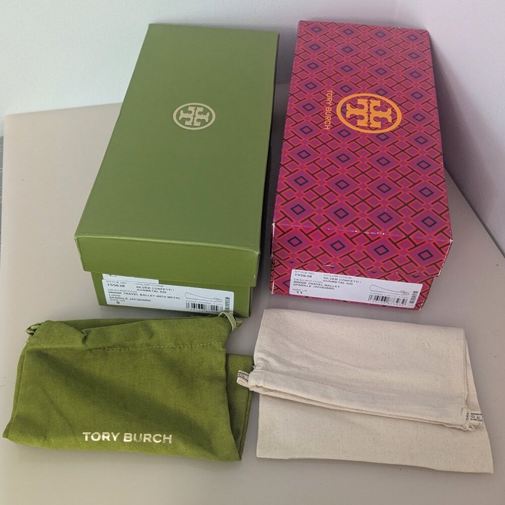 Tory Burch $348 LUREX SPARKLY BLINGY Minnie Ballet Travel Flats Tweed MANY SIZES - Picture 3 of 14
